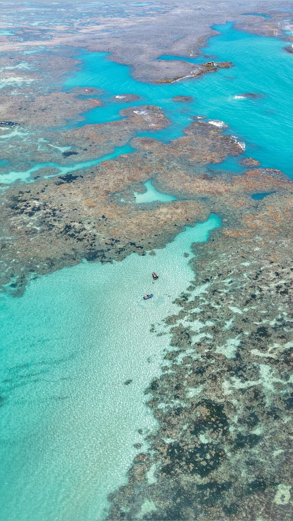 Vista aérea dos recifes de coral de Pajuçara — piscinas naturais de Maceió com água turquesa